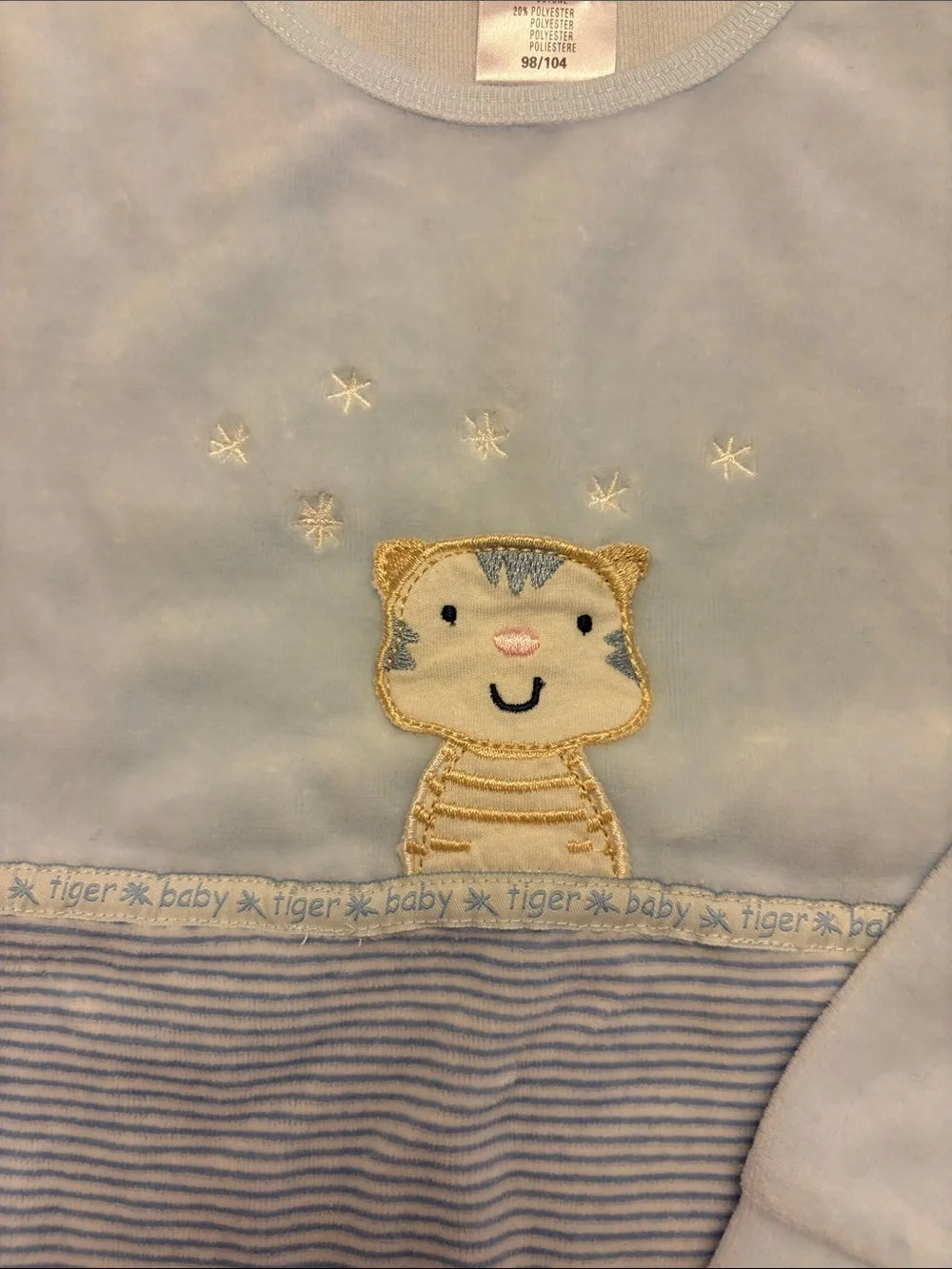 TCM Light Blue Striped One-Piece with Tiger Embroidery - age circa 2-4 years